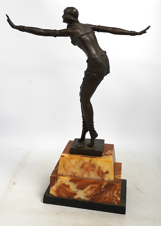 After Demétre H. Chiparus (Romanian, 1886-1947), an Art Deco bronze figure of a dancer, on stepped marble base, 48cm. Condition - fair